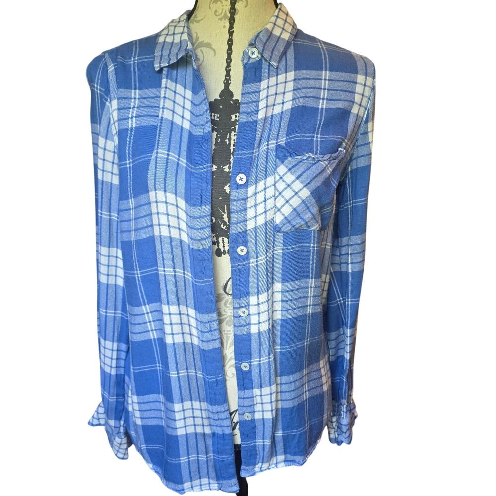 Y2k Grunge Charlotte Russe Blue Flannel Button Up Size M